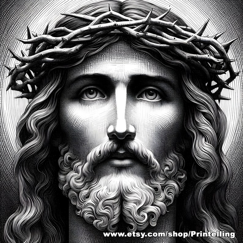 Jesus Christ Crown of Thorns Portrait: Classic Style Religious Art (JPG ...