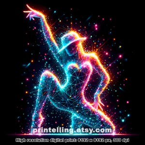 Neon Dancer Art Print: Abstract Glowing Design (Digital Download)