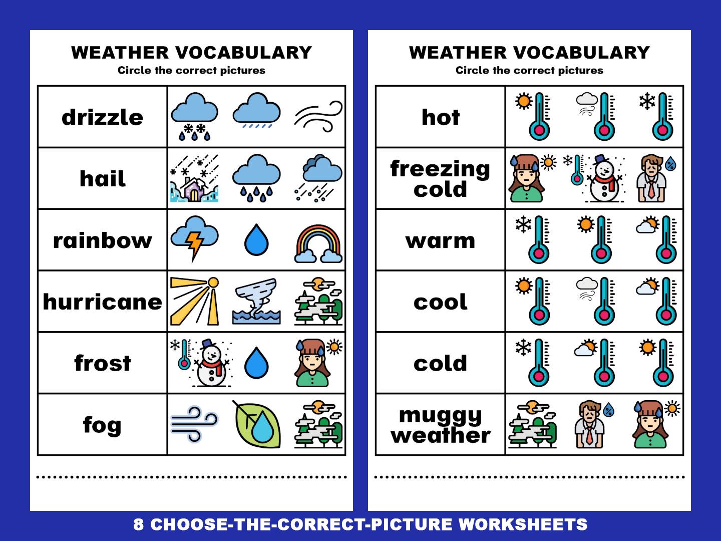 Weather Vocabulary Worksheets; Printable Activities for Kids; 48 ...
