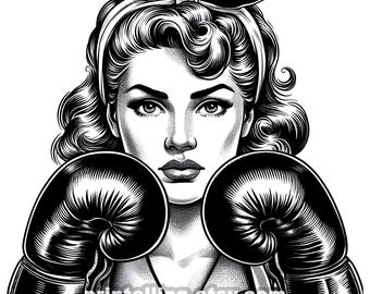 Art de boxe femme au foyer rétro : lot féministe PNG SVG
