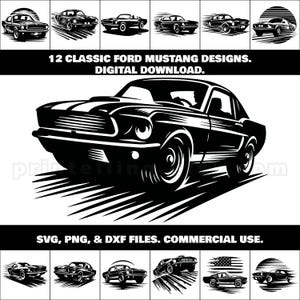 Ford Mustang Car SVG Bundle: Classic Muscle Car Designs (Digital Download)