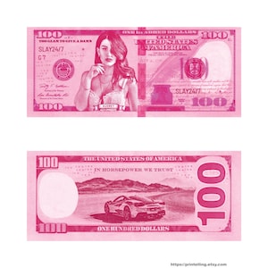 Personalized 100 Dollar Bill; Face on Money; 12 Customizable Elements on Both Sides; Fun Gift, Prop, Play Money; Printable Digital Download