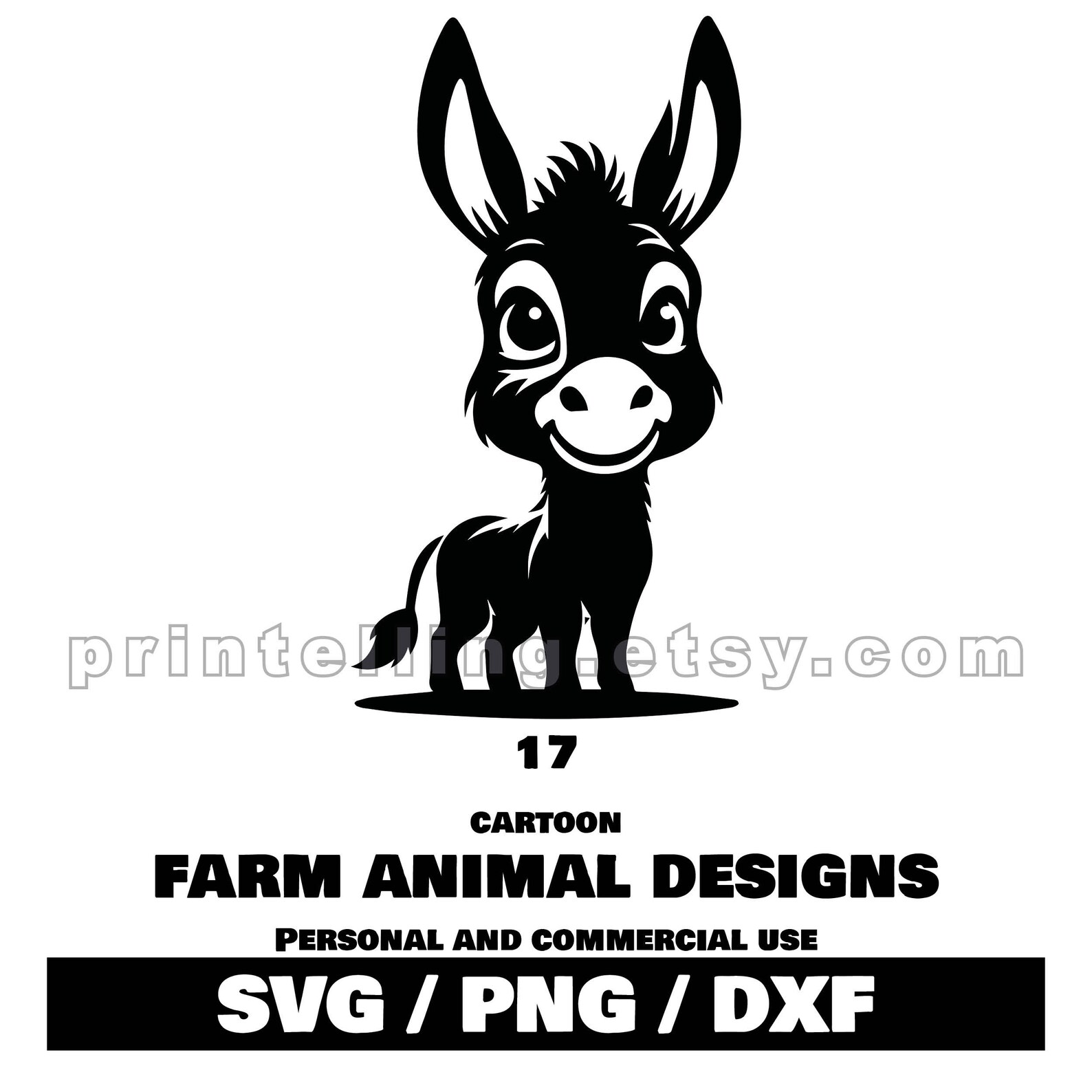 Cute Cartoon Farm Animals SVG, PNG, & DXF Bundle 17 Stencil Art Style ...