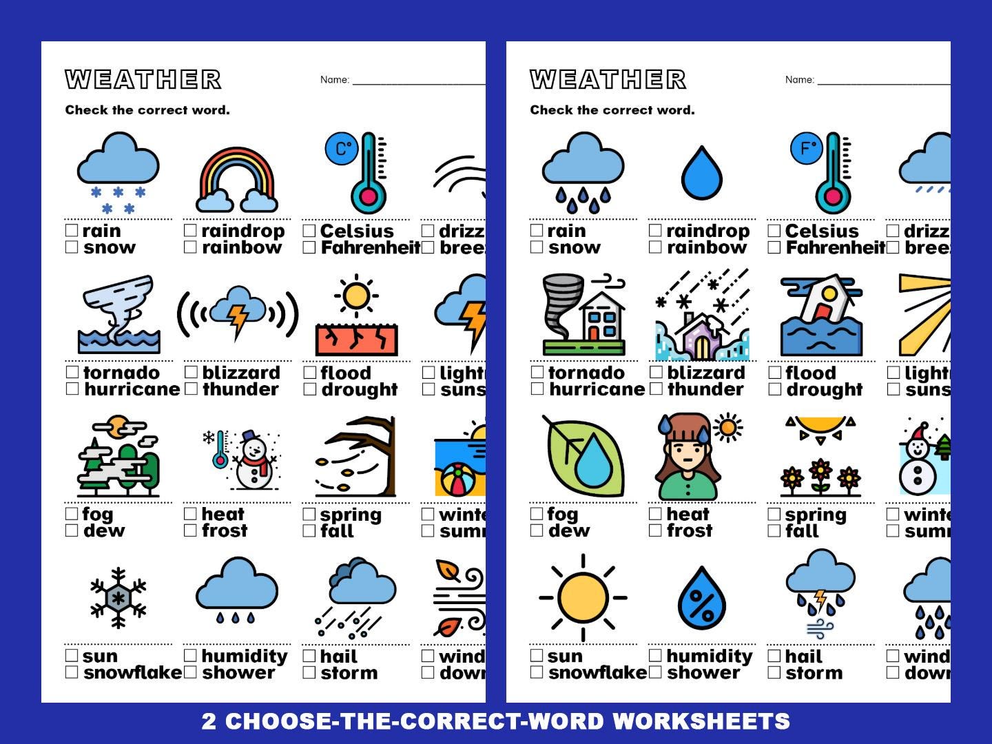 Weather Vocabulary Worksheets; Printable Activities for Kids; 48 ...