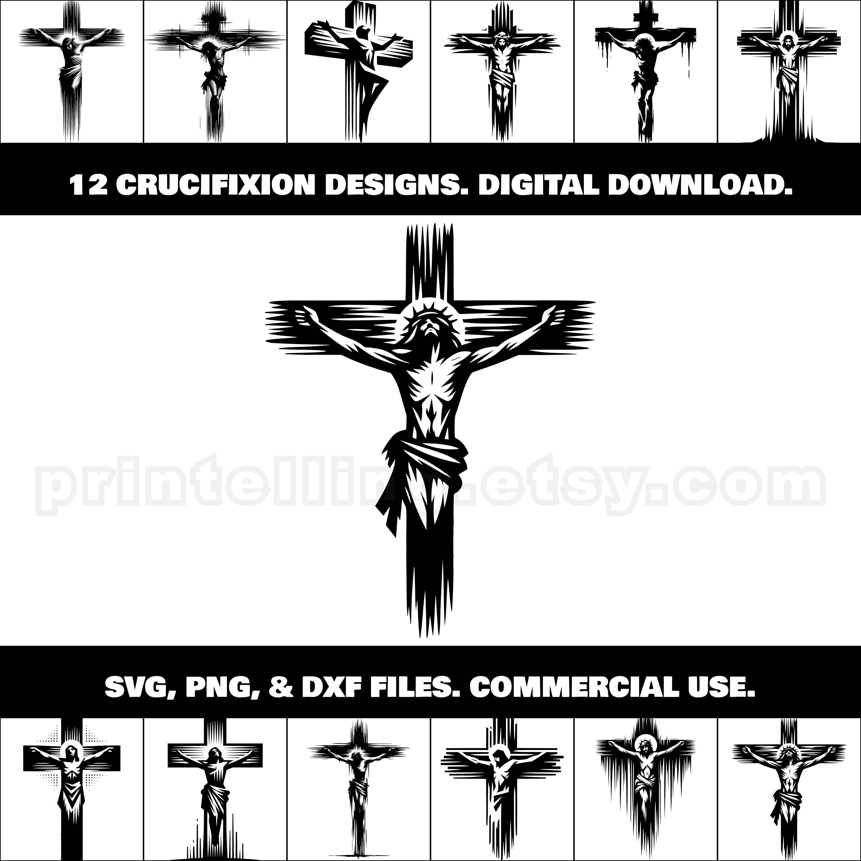 Jesus on Cross Clipart: 12 Crucifixion Designs (SVG, PNG, DXF Digital ...