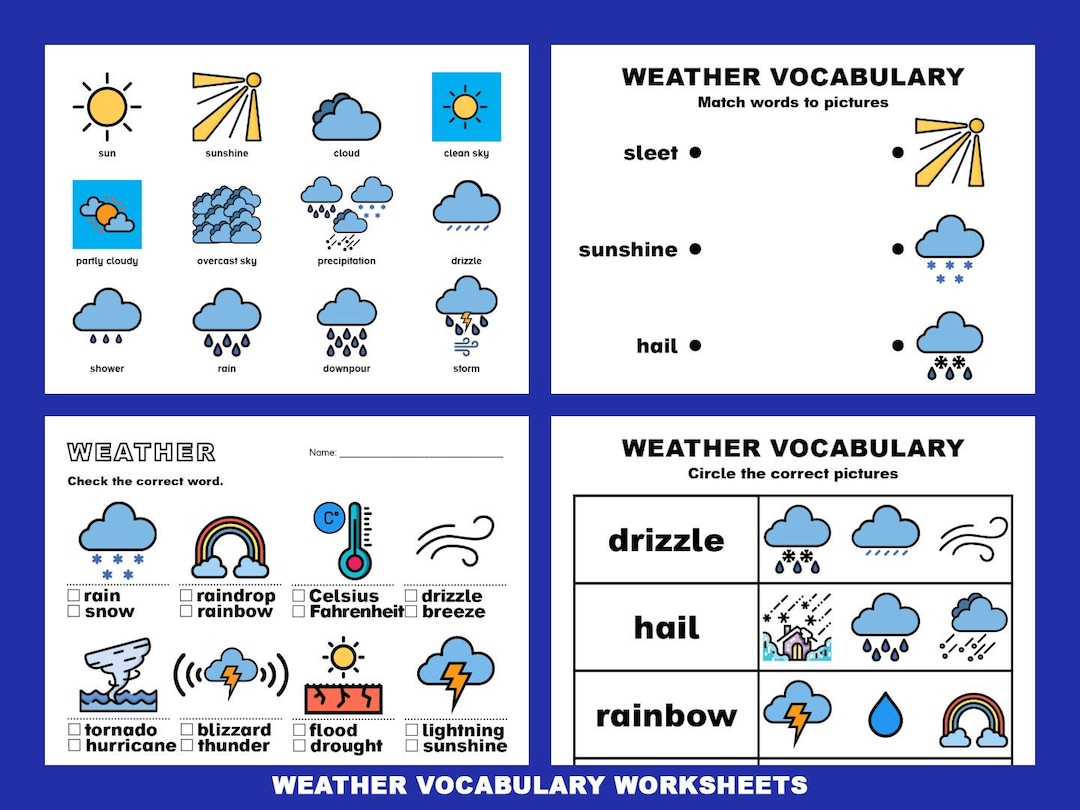 Weather Vocabulary Worksheets; Printable Activities for Kids; 48 ...