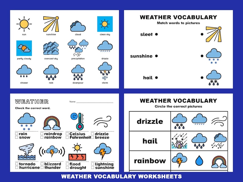 Weather Vocabulary Worksheets; Printable Activities for Kids; 48 ...