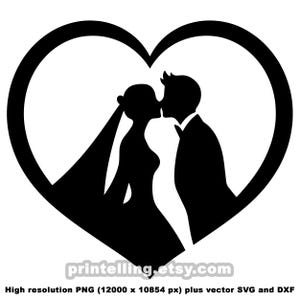 Mariage couple coeur Silhouette fichiers SVG, DXF, PNG pour produits découpés au laser, Cricut & travaux manuels cnc : art mural, enseignes, cartes, cadeaux, décorations de gâteau