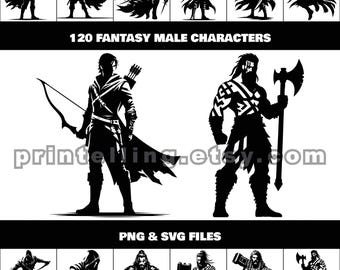 Fantasy Male Character Clipart Bundle: 120 Hi-Res PNG & SVG Images