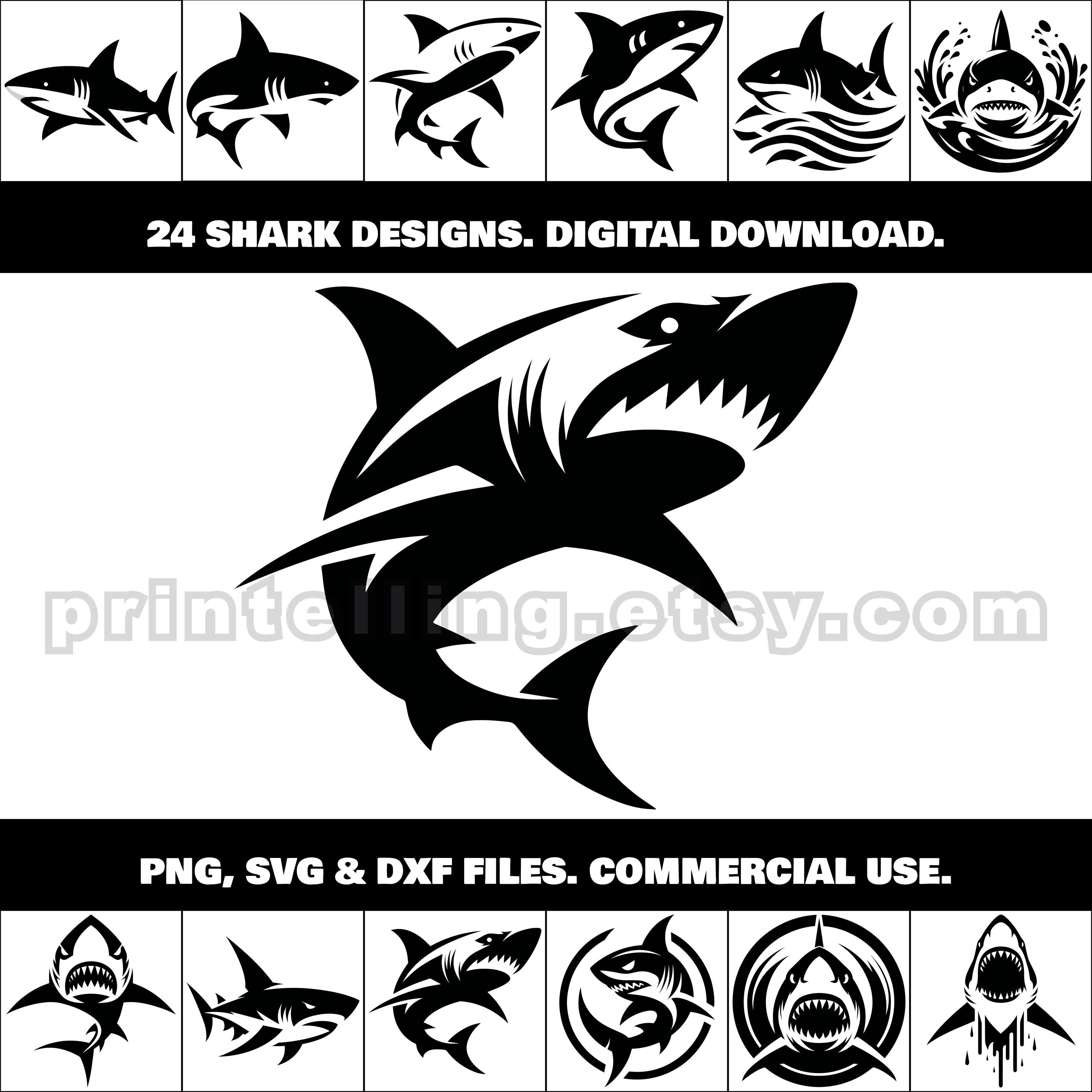 Hai SVG, PNG, DXF Clipart Bundle; 24 Designs für Shirts, Wandkunst ...