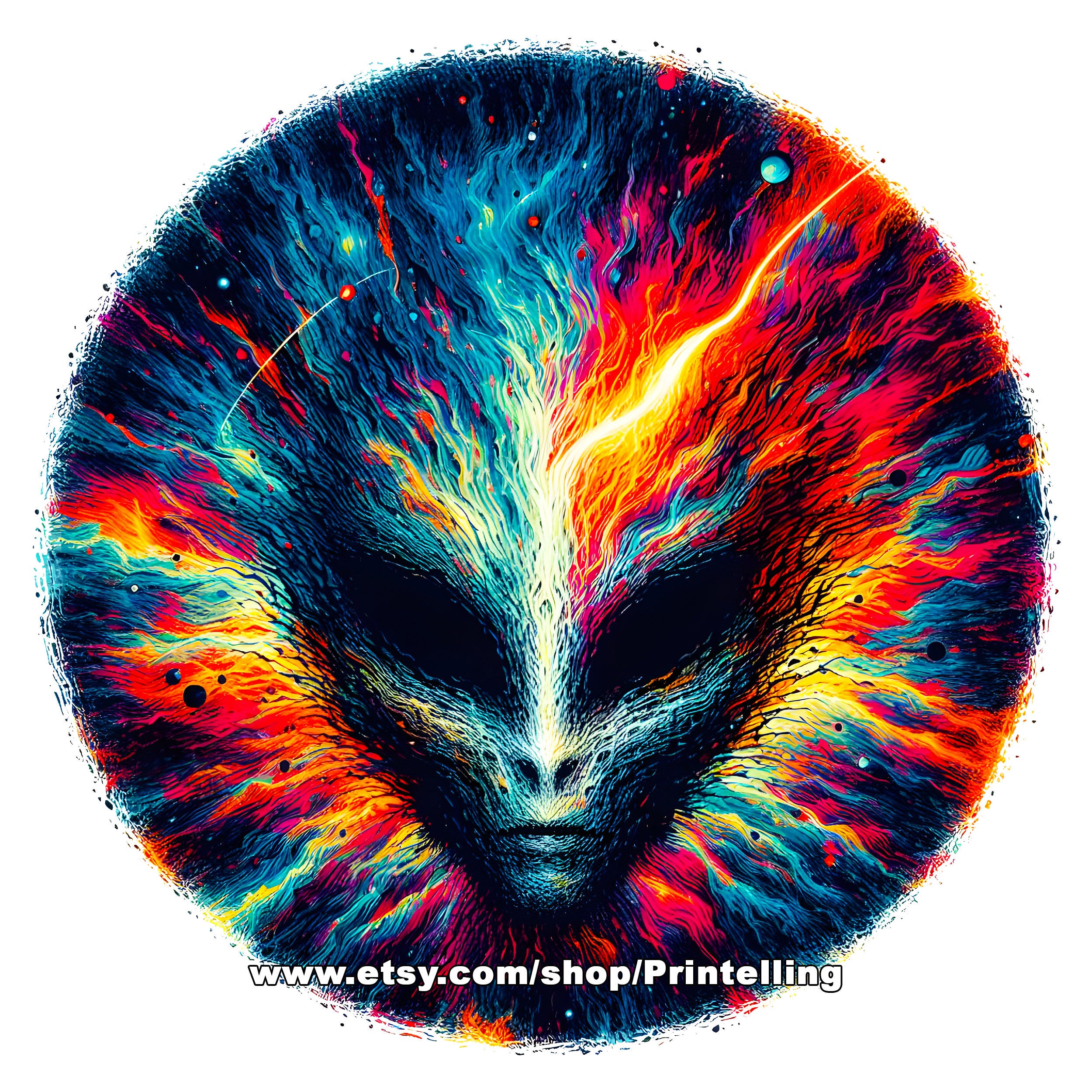 Cosmic Alien Face PNG Clipart Bundle, Mystical Space Art for Creative ...