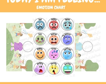 Druckbare Gefühlskarte für Kinder – Today I Feel Emotions Poster – Stimmungstracker – Stimmungstracker – Digitaler PDF Download –