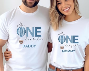 Camiseta personalizada para el primer cumpleaños de Mr. Onederful con globo aerostático azul / Traje personalizado para el primer cumpleaños / Camiseta para cumpleañero