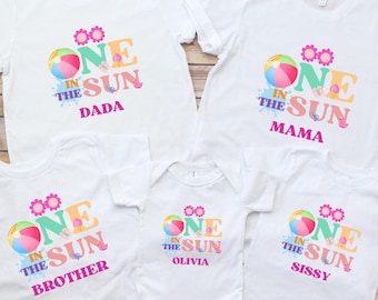 One in the Sun First Birthday Family Matching Shirts: Girl's Summer 1st Birthday Beach Pool Party Outfit