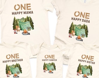 One Happy Camper First Birthday Matching Family Shirts: Custom Camping 1st Birthday Outfit
