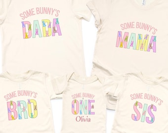 Camisetas personalizadas para el primer cumpleaños de Pascua / Camiseta para el primer cumpleaños "Some Bunny is One" / Conjunto familiar de Pascua a juego para niña
