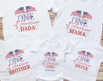 All American Girl First Birthday Family Matching Shirts: 4th of July Patriotic Birthday Party Outfit