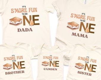 Smore Fun To Be One Tshirt | S&#39;more Fun Being One 1st Birthday | Camping Birthday | Fall First Birthday | Custom Smores Family Birthday Tee