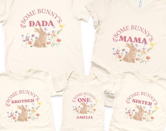 Personalized Some Bunny is One Birthday Shirts | Girl's 1st Matching Family Outfit | Boho Wildflower Birthday shirt