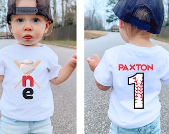 Camiseta personalizada de béisbol para el primer cumpleaños / Camiseta de béisbol para el primer cumpleaños / Conjunto de béisbol con nombre personalizado / Fiesta de cumpleaños deportiva