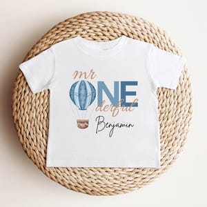 Personalized Blue Hot Air Balloon Mr Onederful Shirt | First Birthday Outfit | Mr One-derful 1st Birthday Boy Party Cake Smash Outfit