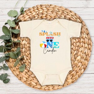 Personalized Splash Into One First Birthday Shirt: Summer Pool Themed 1st Birthday Party Outfit for Boys image 5