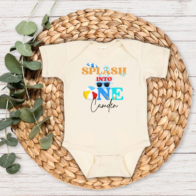 Personalized Splash Into One First Birthday Shirt: Summer Pool Themed 1st Birthday Party Outfit for Boys image 5