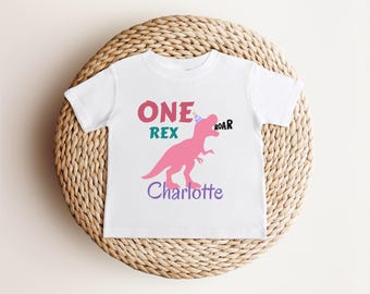 Dinosaur First Birthday Shirt | 1st Birthday Outfit | Personalized Girl Birthday Tee | Custom Kids Gift | Birthday T-Rex Toddler Shirt