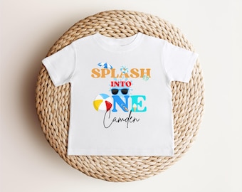 Personalized Splash Into One Pool Party Theme Birthday Boy Shirt | 1st Birthday Outfit | Summer Splish Splash Swimming Pool Birthday