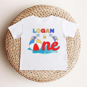 T-shirt d&#39;anniversaire personnalisé avec ballons de plage | Tenue 1er anniversaire | Fête d&#39;anniversaire dans la piscine Summer Splish Splash