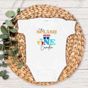 Personalized Splash Into One First Birthday Shirt: Summer Pool Themed 1st Birthday Party Outfit for Boys image 4