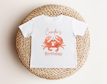 Maglietta per il primo compleanno con granchio / Completo per il primo compleanno a tema "Sotto il mare" / Maglietta per la festa di compleanno a tema "Sotto il mare" / Maglietta per il compleanno con animali marini