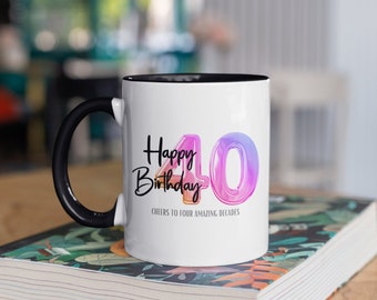 Happy 40th Birthday Ceramic Accent Coffee Mug | 40th Gift for Her | Unique Birthday Gift | Creative Gift | Gift for Friend | Turning 40