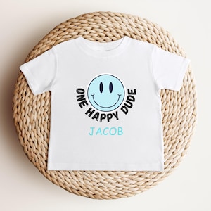 Ein Happy Dude Geburtstags-Thema-Shirt | Geburtstagskind Shirt | Glückliches Gesicht Kleinkind-Geburtstags-Outfit | Erster Geburtstag Geschenk |Smiley Geburtstag Tee