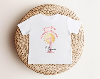 First Trip Around the Sun Birthday Shirt | 1st Trip Around the Sun Baby Girl Birthday Outfit | Sunshine Birthday T-Shirts |Toddler Tee