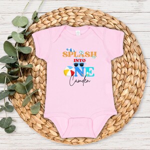 Personalized Splash Into One First Birthday Shirt: Summer Pool Themed 1st Birthday Party Outfit for Boys image 9