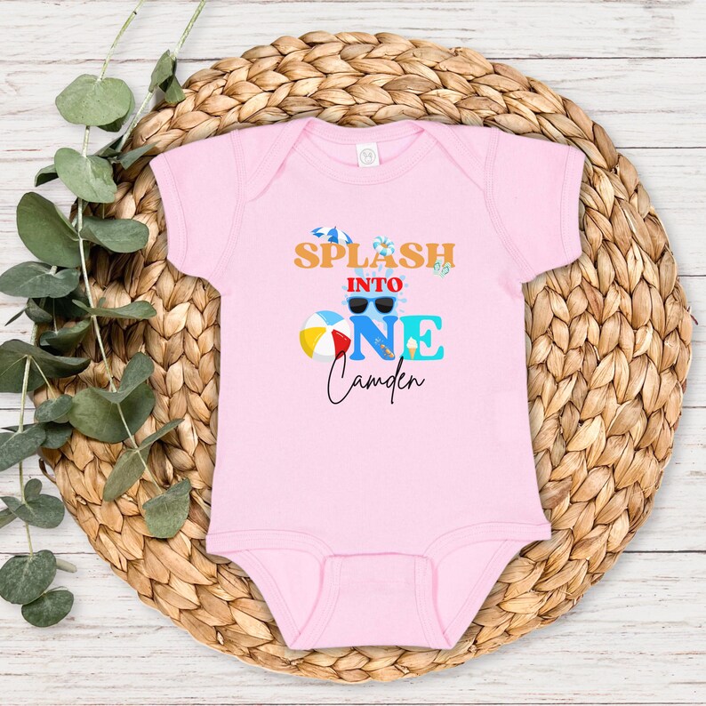 Personalized Splash Into One First Birthday Shirt: Summer Pool Themed 1st Birthday Party Outfit for Boys image 9