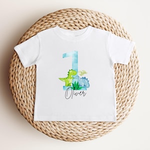恐竜の1歳の誕生日Tシャツ | 1歳の誕生日の衣装 | パーソナライズされた誕生日Tシャツ | カスタム誕生日キッズギフト | 誕生日1歳の誕生日に恐竜のシャツ