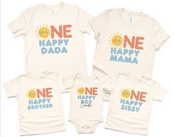 Custom One Happy Boy Matching Family Shirt | 1st Birthday Shirt for Boy | Personalized First Trip Around the Sun Outfit | Sunshine Birthday