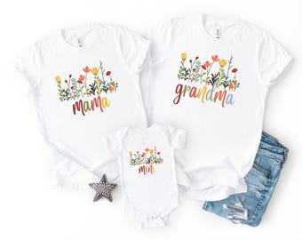 Custom Floral Mama Mini Grandma Matching Shirt | Mother's Day Gift | Mom and Me Outfit | Grandma Mommy Baby Tee | Flower Grandma Shirt