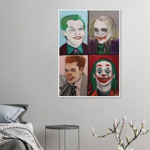 Wydruk artystyczny Jokers z filmu akcji na żywo | Uroczy, dziwaczny, kapryśny | Dekoracja wózka barowego ze sztuką koktajlową | Prezent w postaci wydruku artystycznego | Modna sztuka ścienna do domu