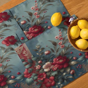 Red and Blue Spring Floral Bloom 4-Piece Placemat Set Gift for Mothers