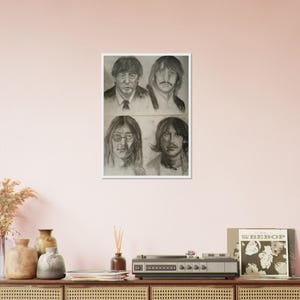 Zespół muzyczny The Beatles z lat 60., wydruk artystyczny | Portret członków grupy nostalgicznej | Dekoracja wózka barowego | Prezent w postaci wydruku artystycznego | Modna sztuka ścienna do domu