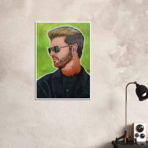 Okładka albumu George'a Michaela | Kultowy portret piosenkarza z lat 80. | Dekoracja baru w formie sztuki koktajlowej | Prezent w postaci wydruku artystycznego | Modna sztuka ścienna do domu