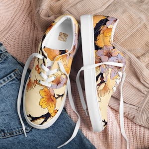 Japanese Cherry Blossom Yellow Edition Floral Pattern on Lace-Up Shoes Women's Custom Sneakers