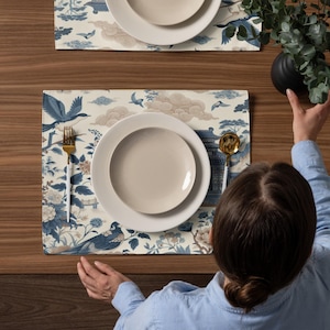 Japanese Blue Watercolor Spring Floral Bloom 4-Piece Placemat Set