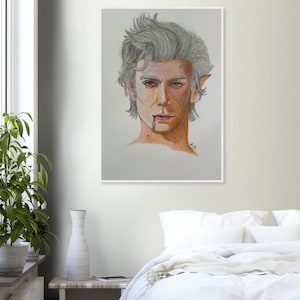 Astarion Vampire Elf Portrait Art Print | Baldur's Gate 3 Fanart | Dekoracja baru Cocktail Art | Prezent w postaci wydruku artystycznego | Modna sztuka ścienna do domu