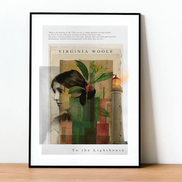 Virginia Woolf wall art, Book cover art, To the Lighthouse Print, Book cover poster, Book Quote wall art, Virginia Woolf quote, bookish gift