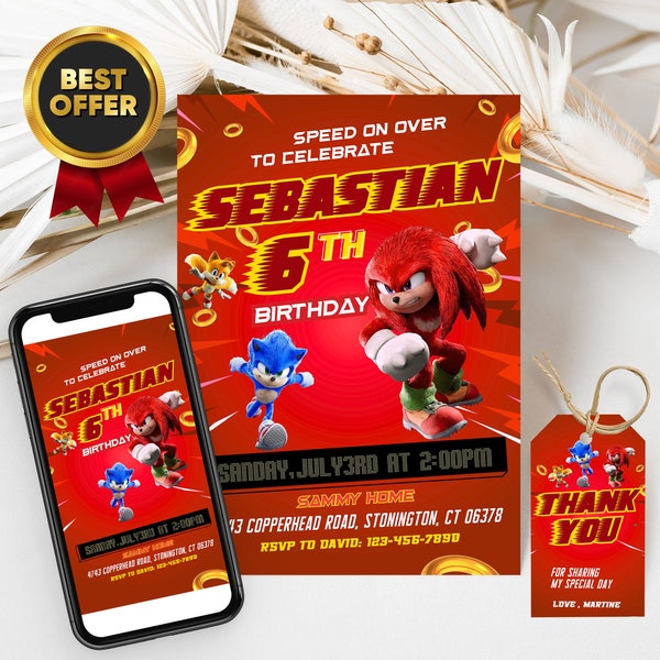 Sonic Knuckles Birthday Template, Sonic The Hedgehog, Printable Birthday Invite, Sonic Party Digital Invite, Kids Party, Sonic Birthday