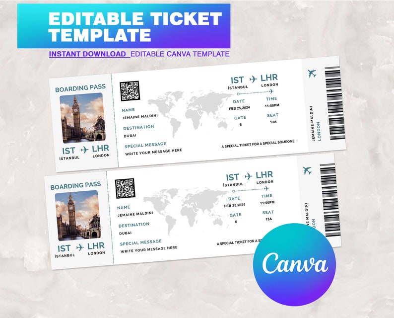 Editable Boarding Pass Template Airline Ticket Canva Printable Editable Boarding Pass Template Airline Ticket Canva Printable